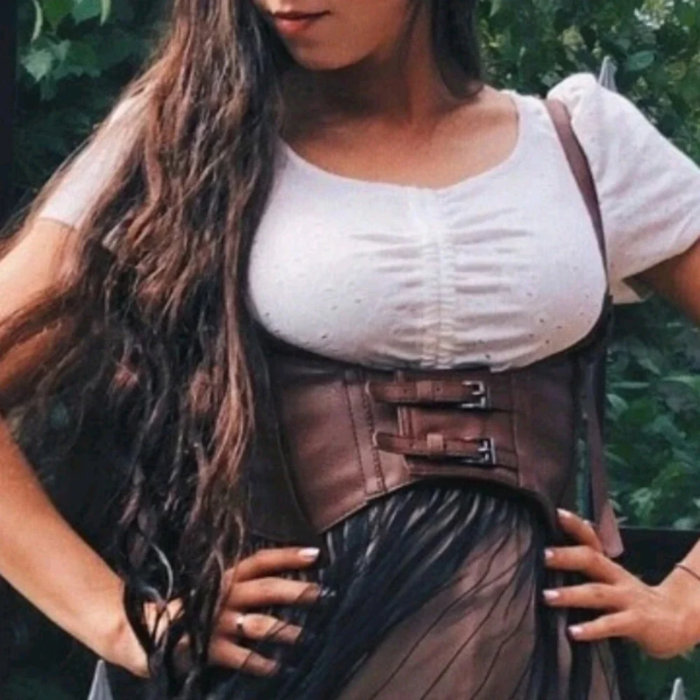 Western Corset brown faux leather body harness buckle suspenders steampunk belt
